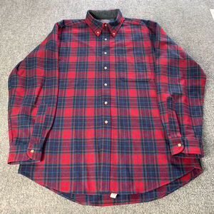 VTG Pendleton Mens Flannel Shirt Plaid Red Blue Virgin Wool Made USA Size L Long